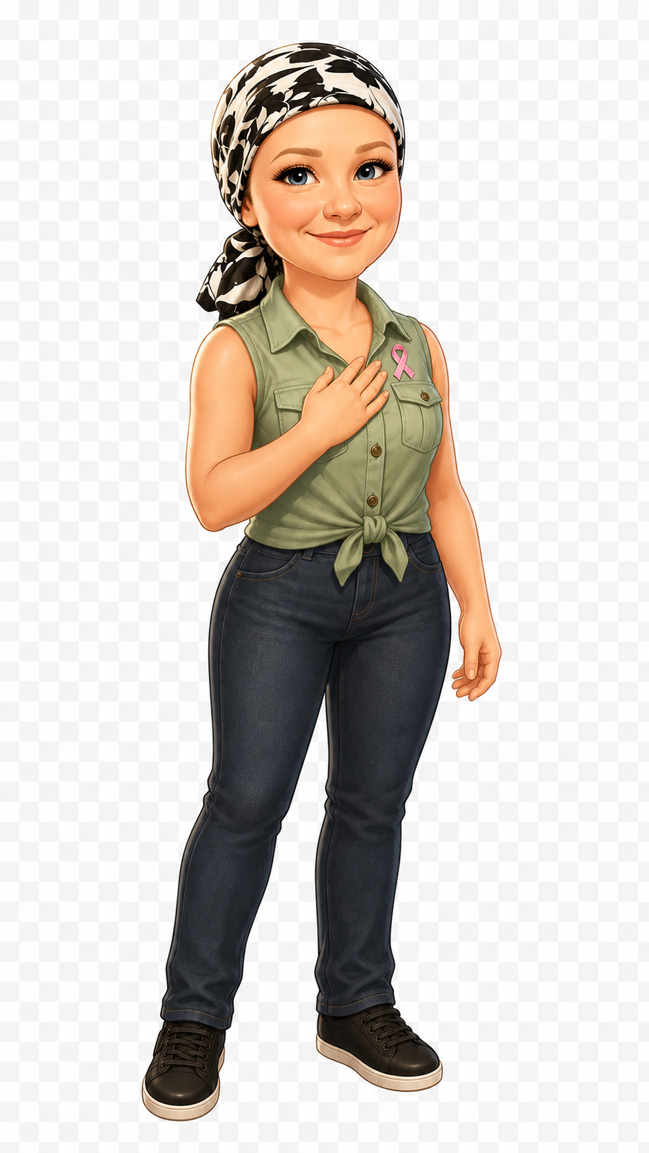 Bethany Strong Gacha-style character with pink breast cancer awareness ribbon