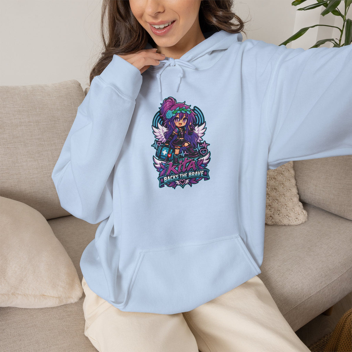 Gothic Angel Gaming Hoodie - "Save the Brave" Graphic Pullover