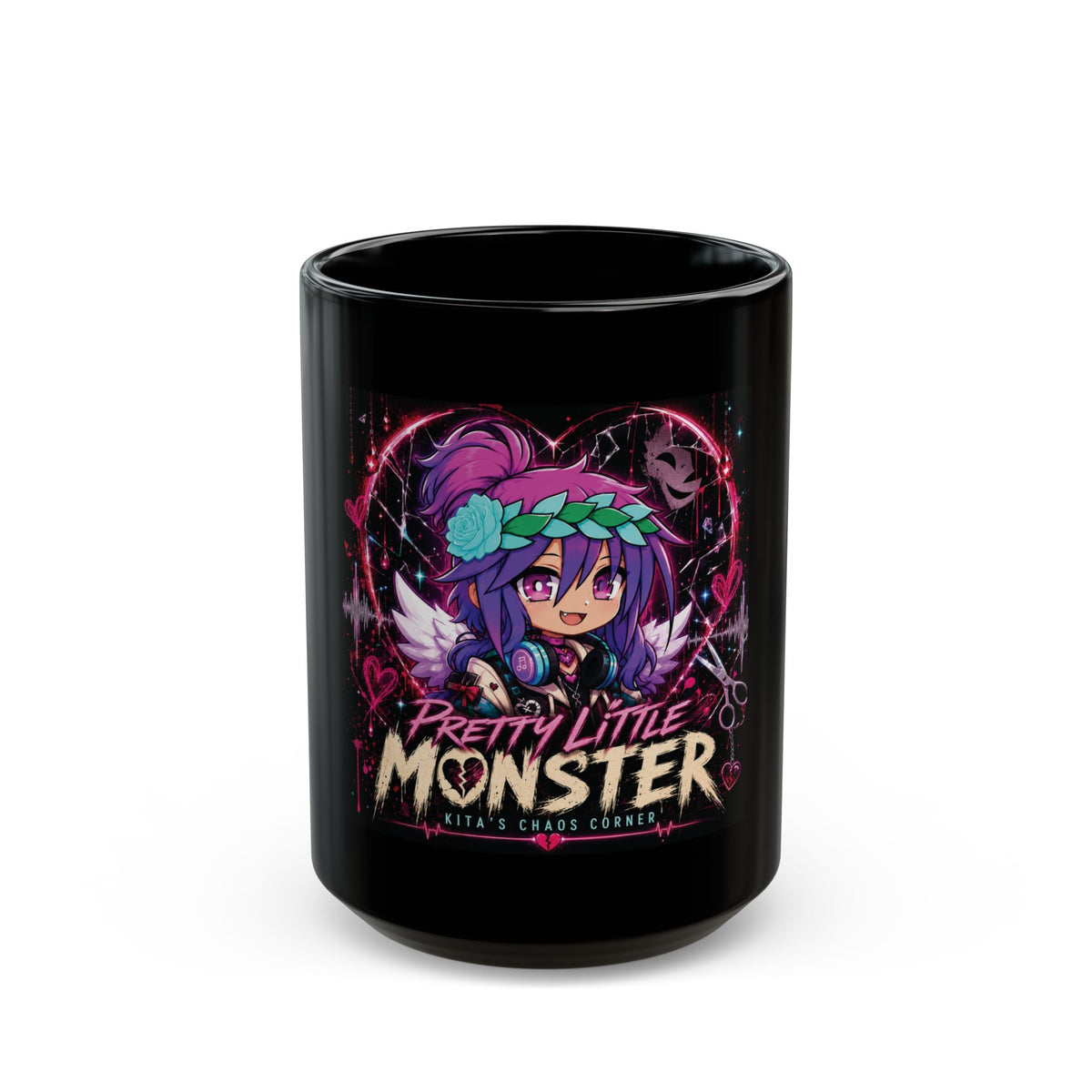 Pretty Little Monster Black Mug - Cute Chibi Gothic Anime Coffee Cup (11oz/15oz)