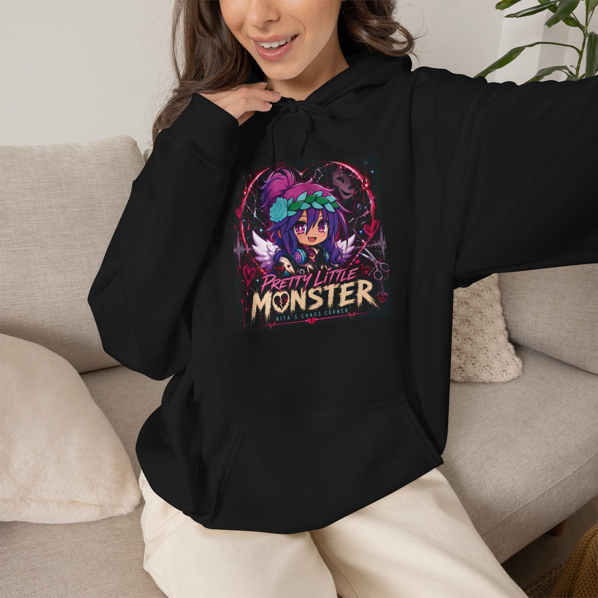 Monster Anime Girl Hoodie - "Monstermind" Retro Neon Graphic Sweatshirt