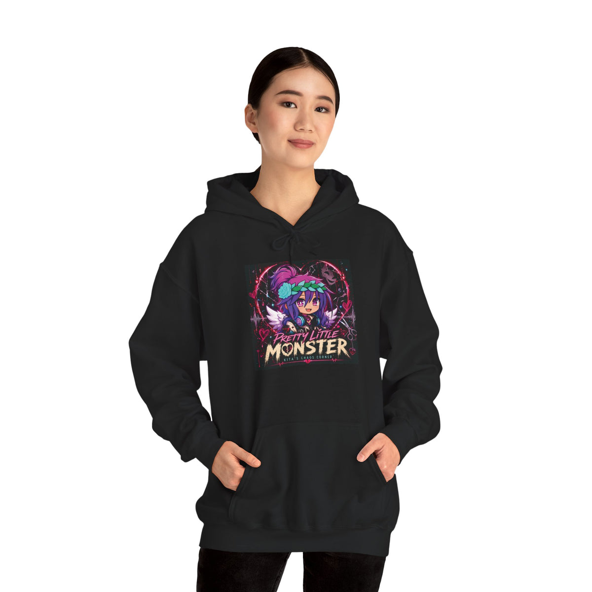 Monster Anime Girl Hoodie - "Monstermind" Retro Neon Graphic Sweatshirt