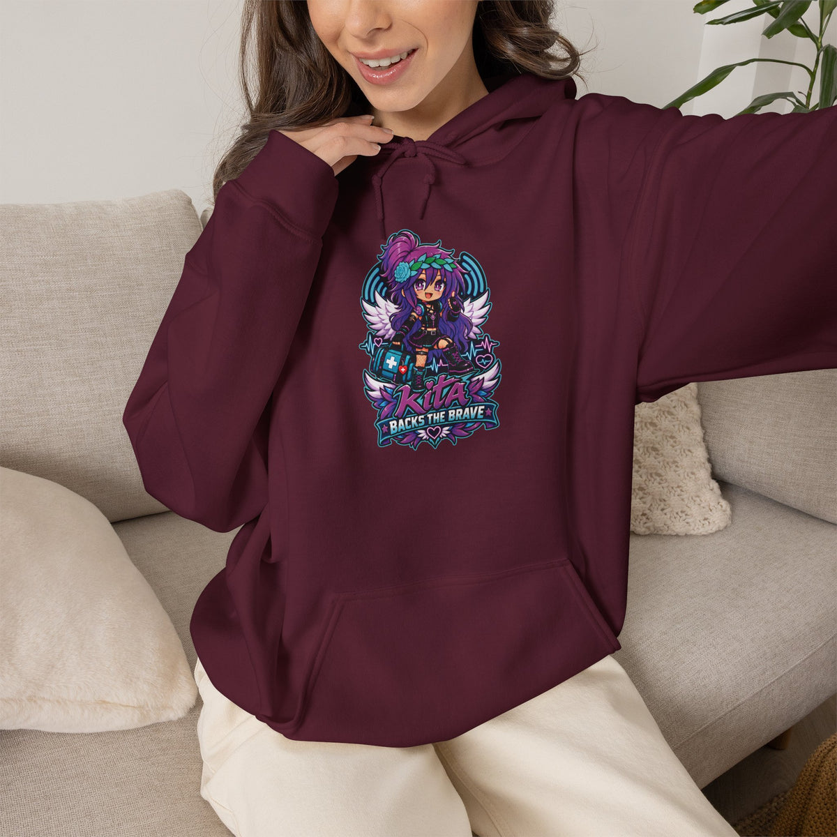 Gothic Angel Gaming Hoodie - "Save the Brave" Graphic Pullover