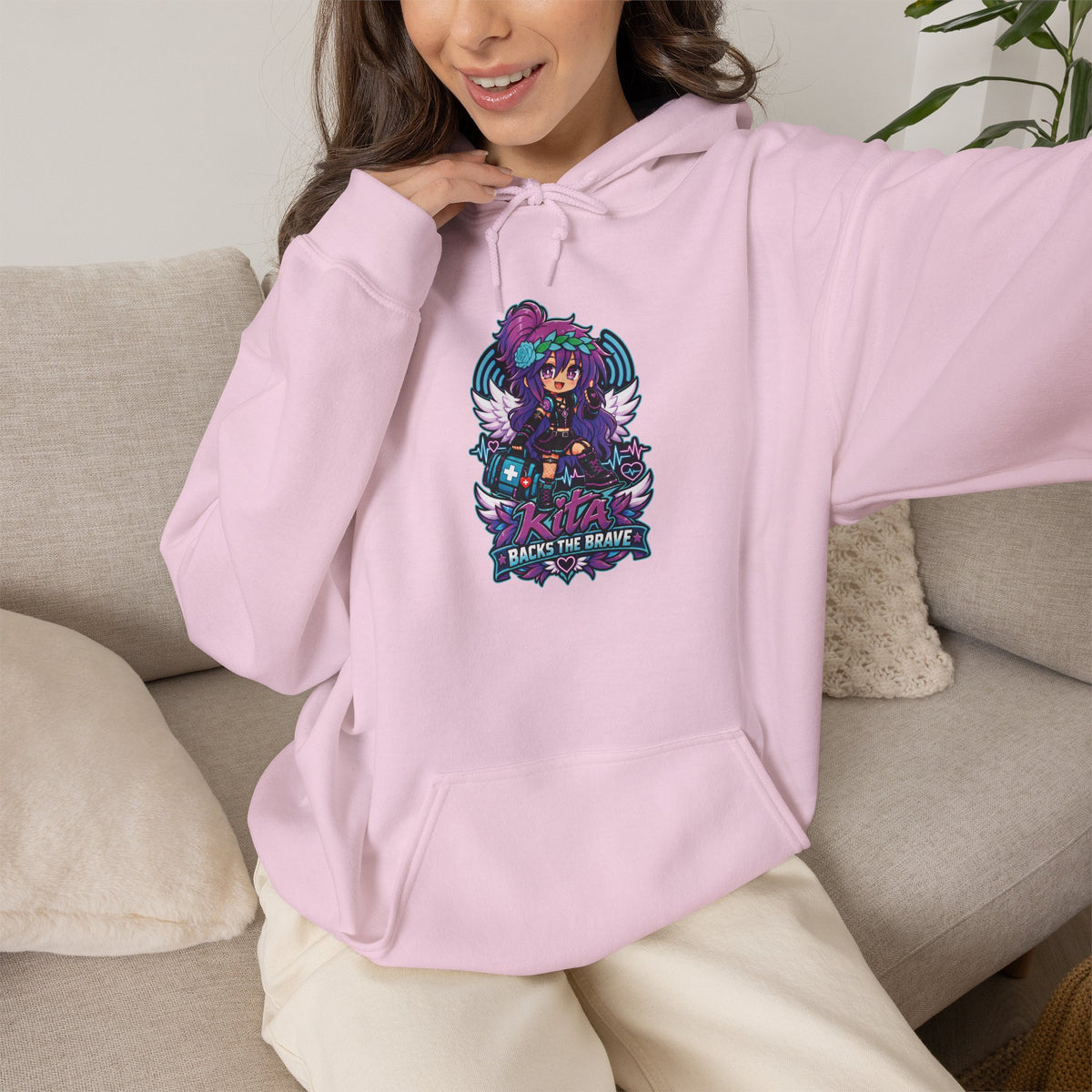 Gothic Angel Gaming Hoodie - "Save the Brave" Graphic Pullover