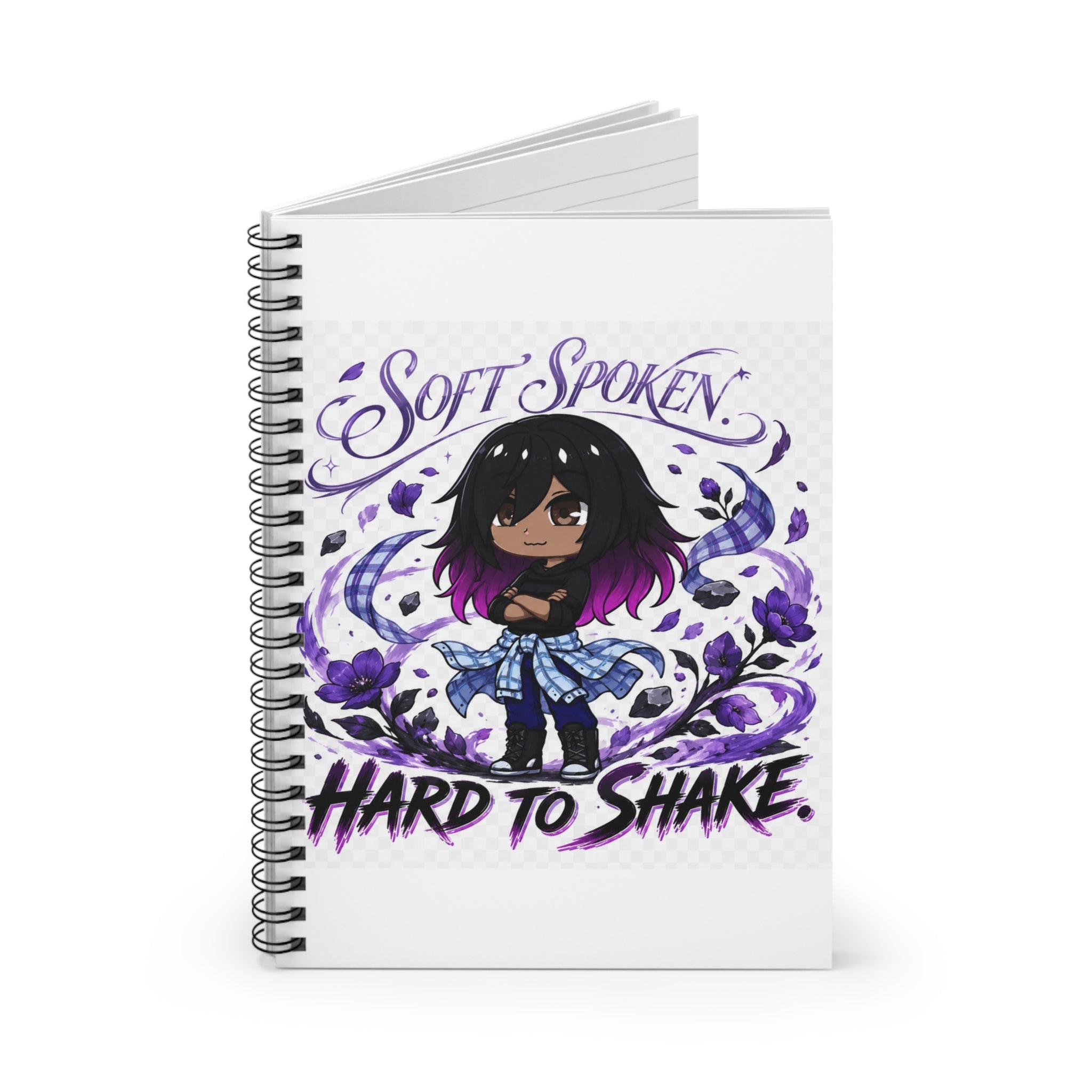 Soft Spoken, Hard to Shake Spiral Notebook — Cute Goth Chloe Journal (Ruled)