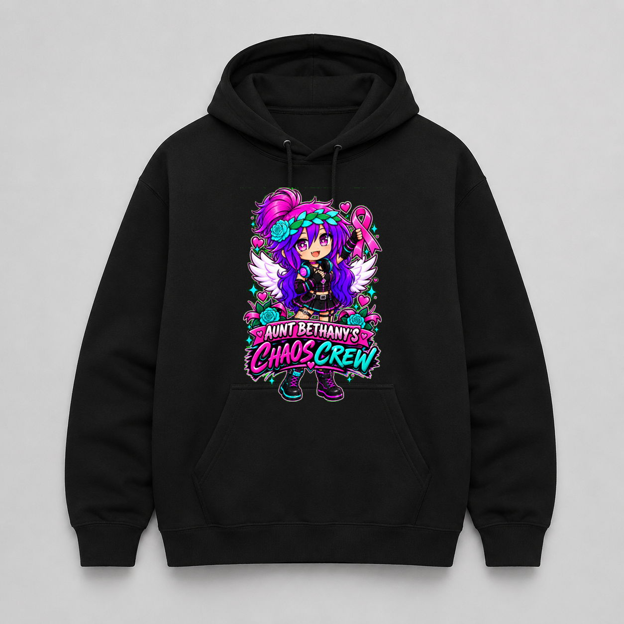 Aunt Bethany's Chaos Crew Pullover Hoodie mockup