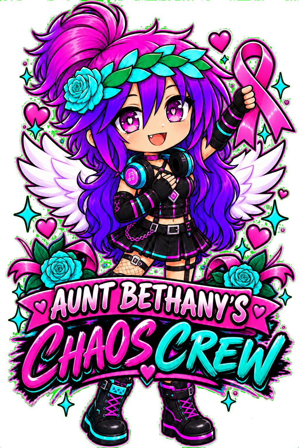 Aunt Bethany's Chaos Crew transparent print artwork