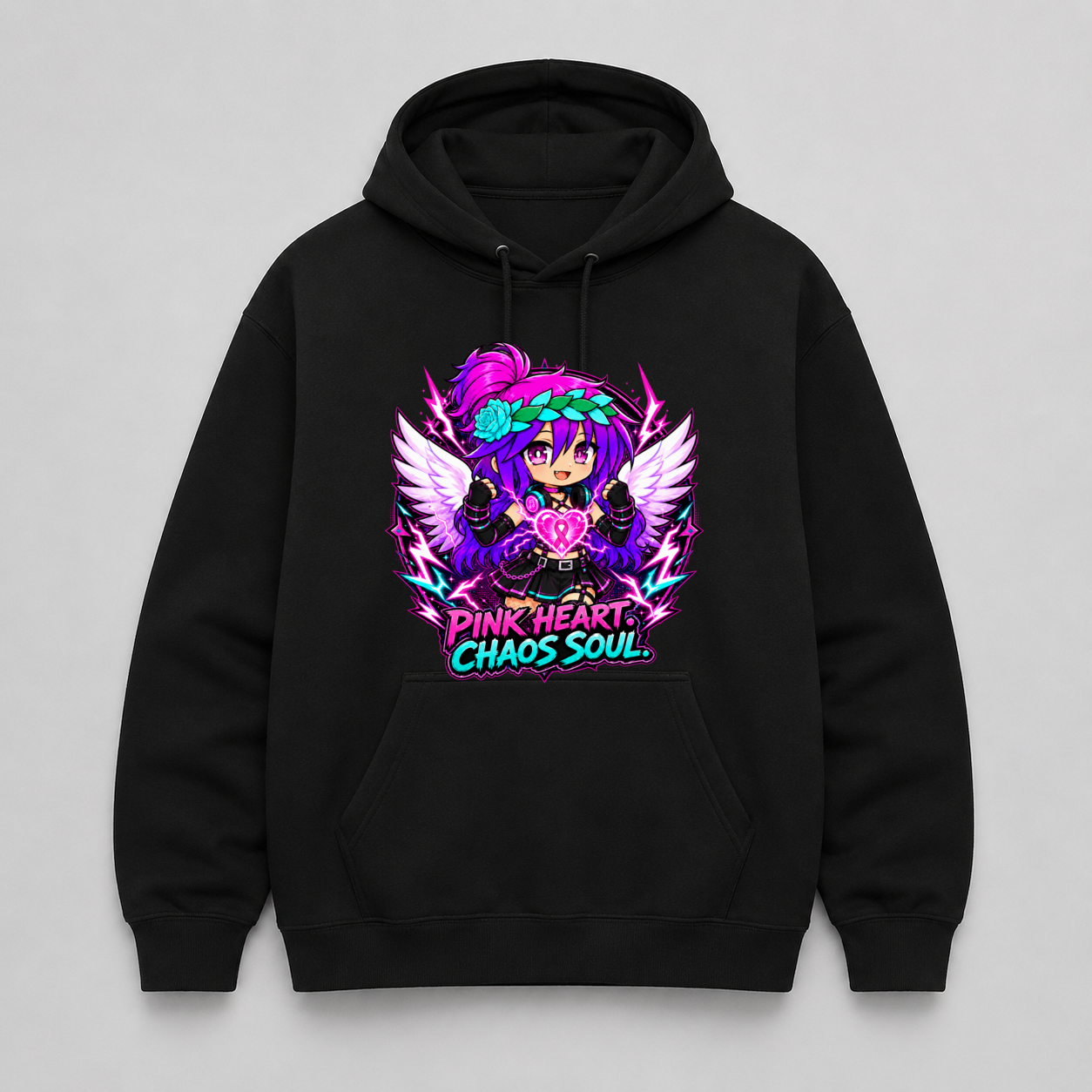 Pink Heart. Chaos Soul. Pullover Hoodie mockup