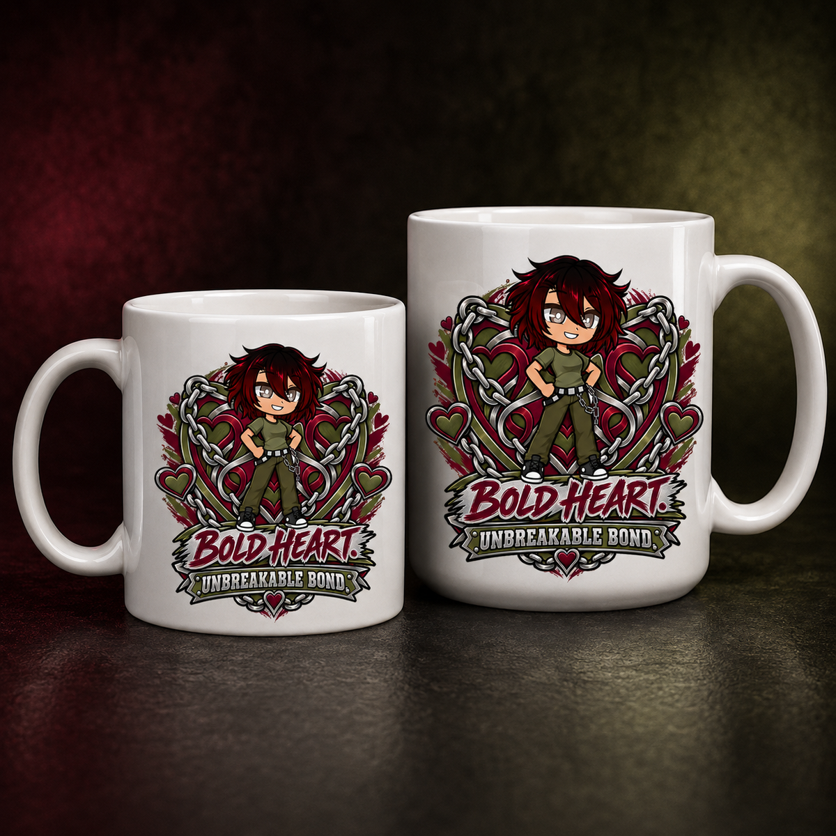 BFF Bold Heart Unbreakable Bond 11 oz and 15 oz mug mockup