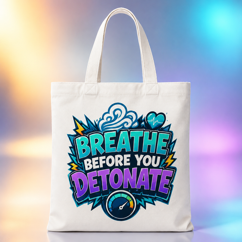 Breathe Before You Detonate TEMS support white tote bag mockup