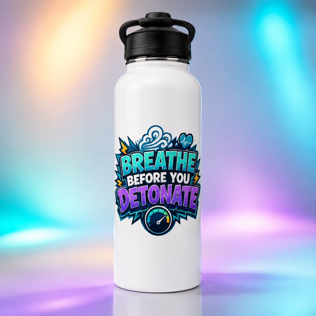 Breathe Before You Detonate TEMS support white water bottle mockup