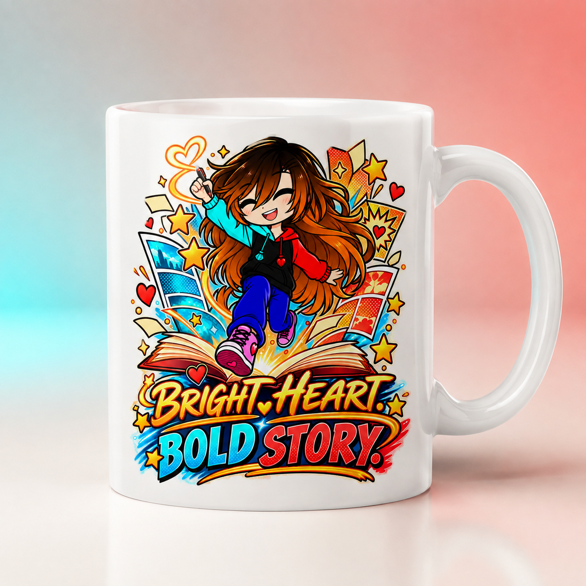 Bright Heart, Bold Story Tumbler design reference