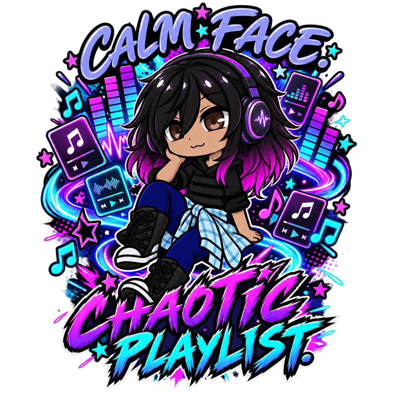Calm Face Chaotic Playlist phone case artwork