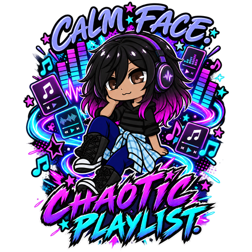 Calm Face Chaotic Playlist phone case artwork