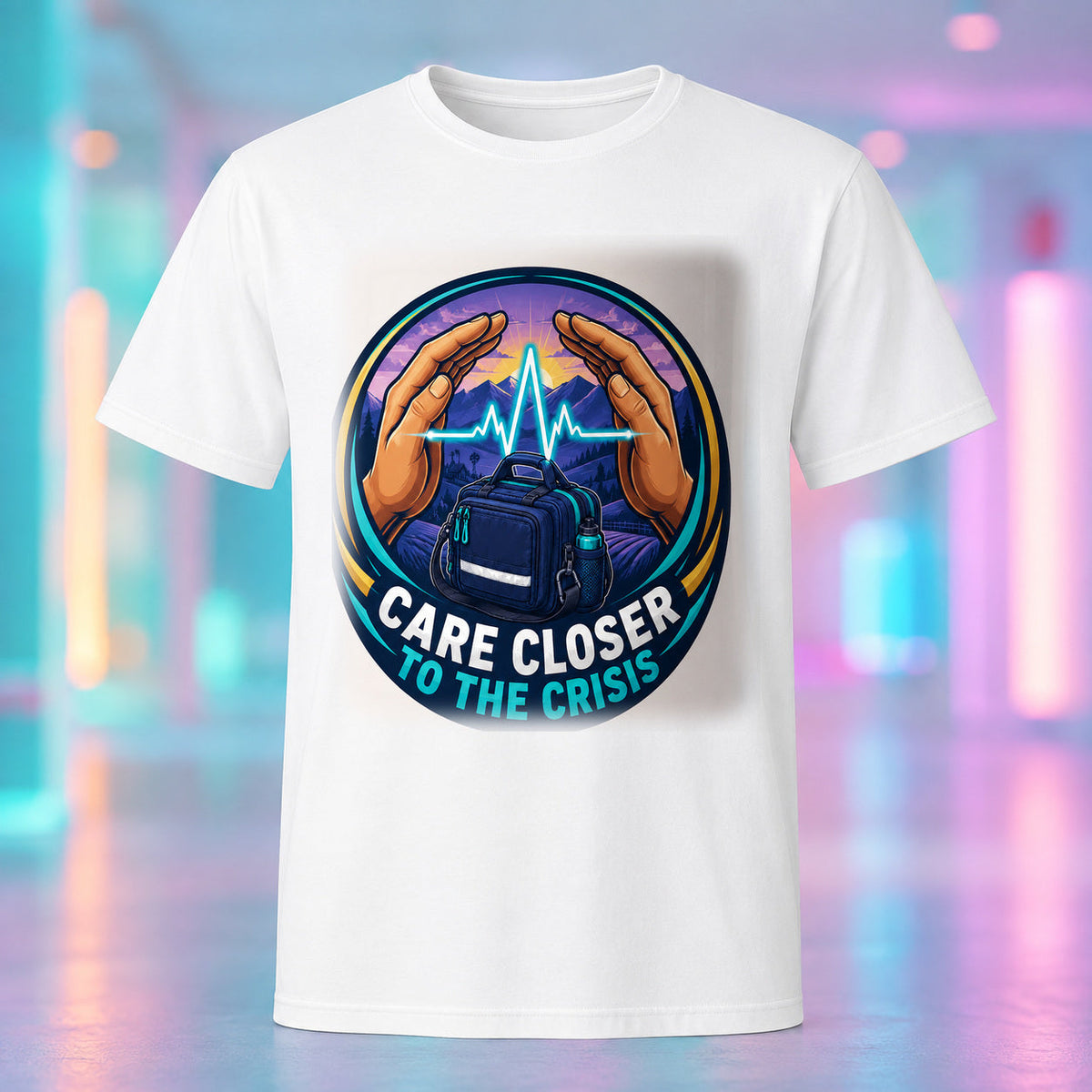 Care Closer to the Crisis - TEMS Support Graphic T-Shirt product mockup