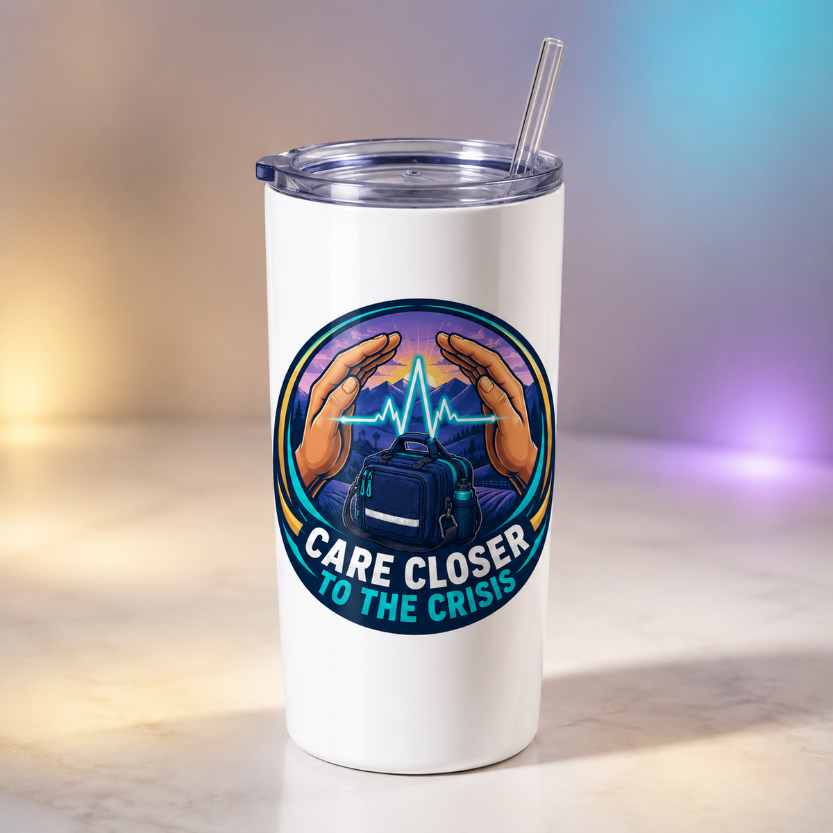 Care Closer to the Crisis TEMS support tumbler mockup