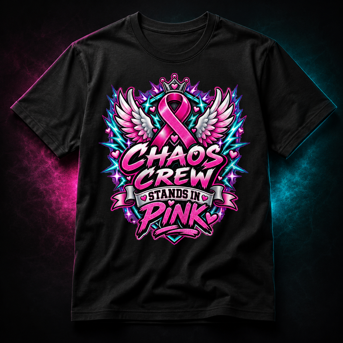 Chaos Crew Stands in Pink graphic T-shirt mockup