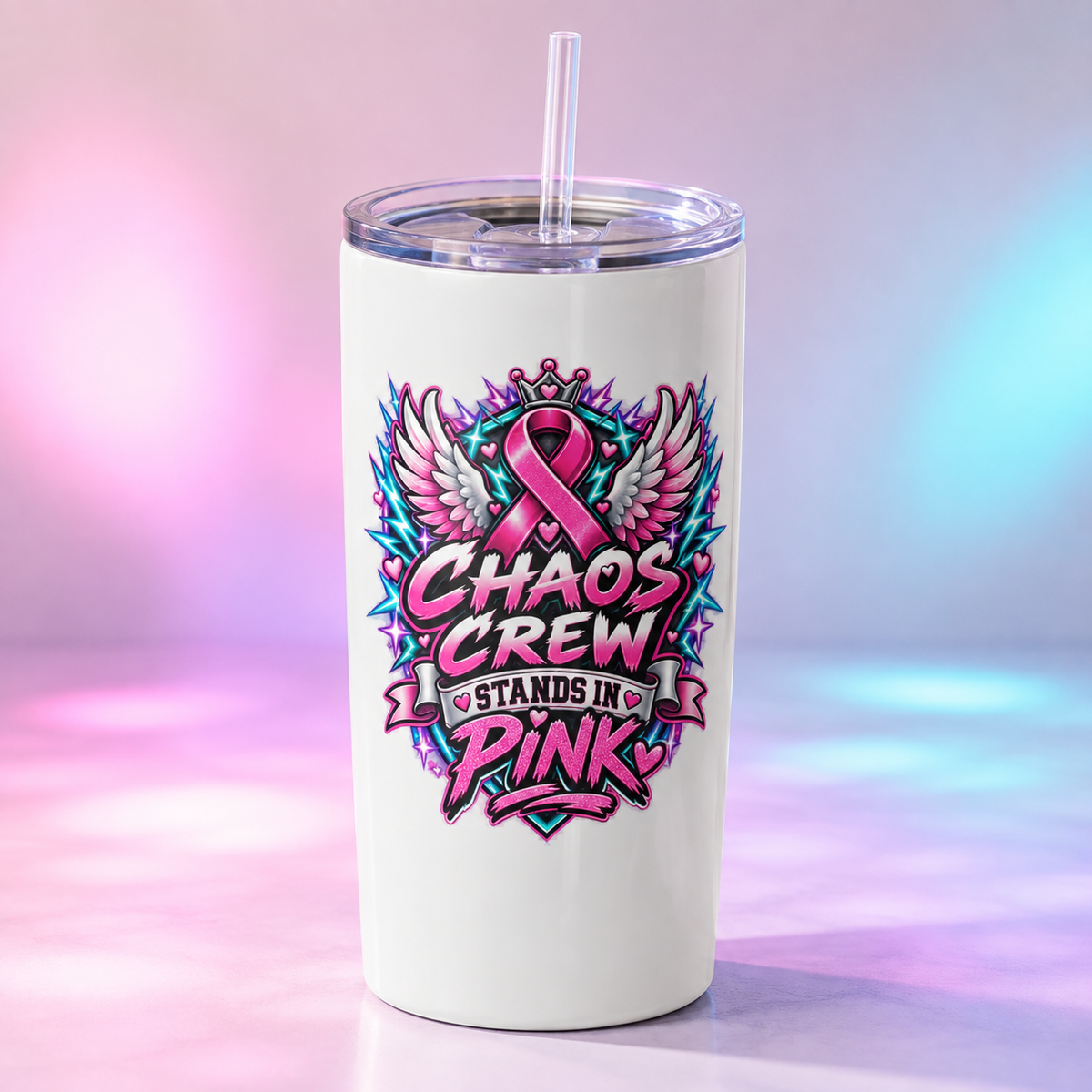 Chaos Crew Stands in Pink — Tumbler digital product mockup