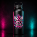 Chaos Crew Stands in Pink Water Bottle product mockup