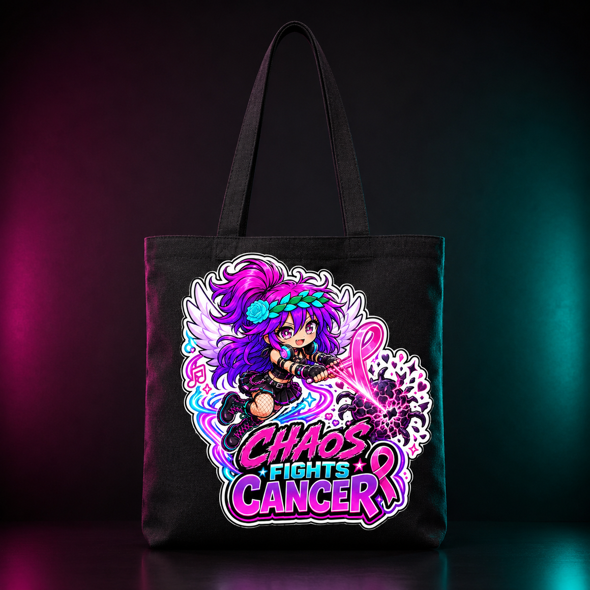 Chaos Fights Cancer Tote Bag product mockup