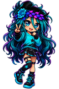 Dark teal-haired character sticker artwork