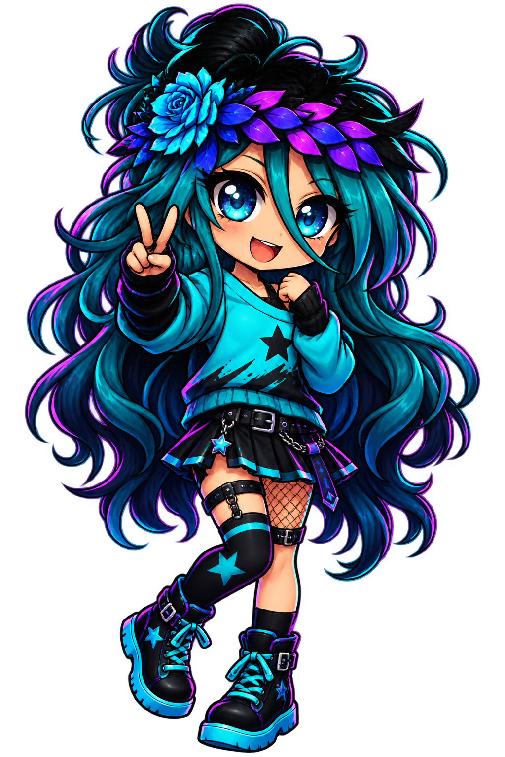Dark teal-haired character sticker artwork