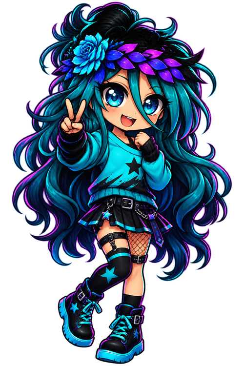 Dark teal-haired character sticker artwork
