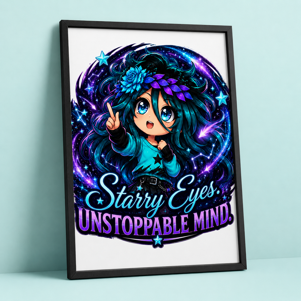 Dark Starry Eyes Unstoppable Mind poster mockup