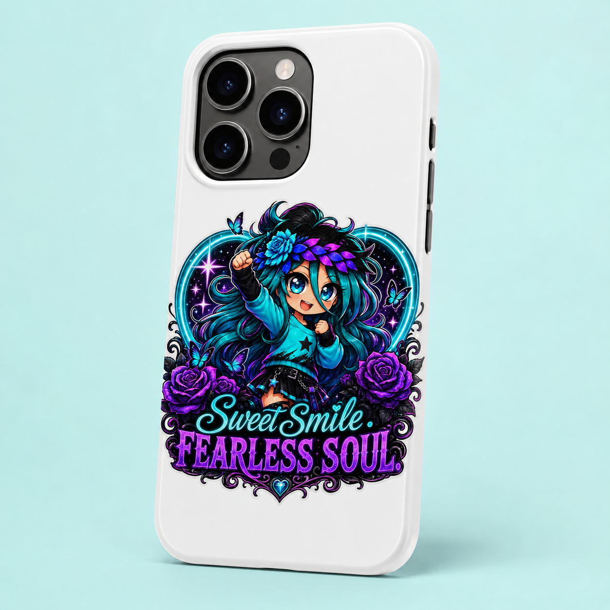 Dark Sweet Smile Fearless Soul phone case mockup