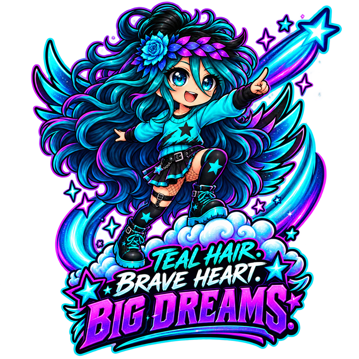 Dark Teal Hair Brave Heart Big Dreams artwork