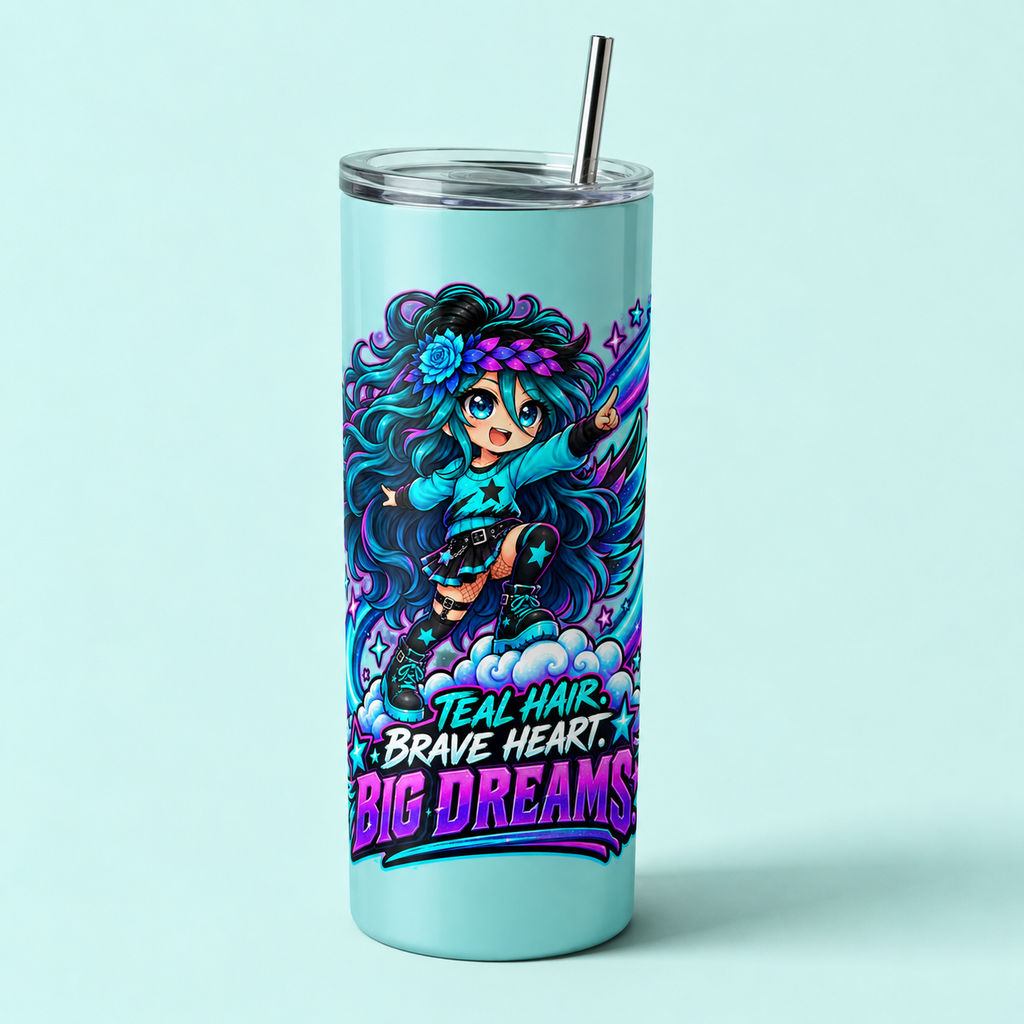 Dark Teal Hair Brave Heart Big Dreams tumbler mockup