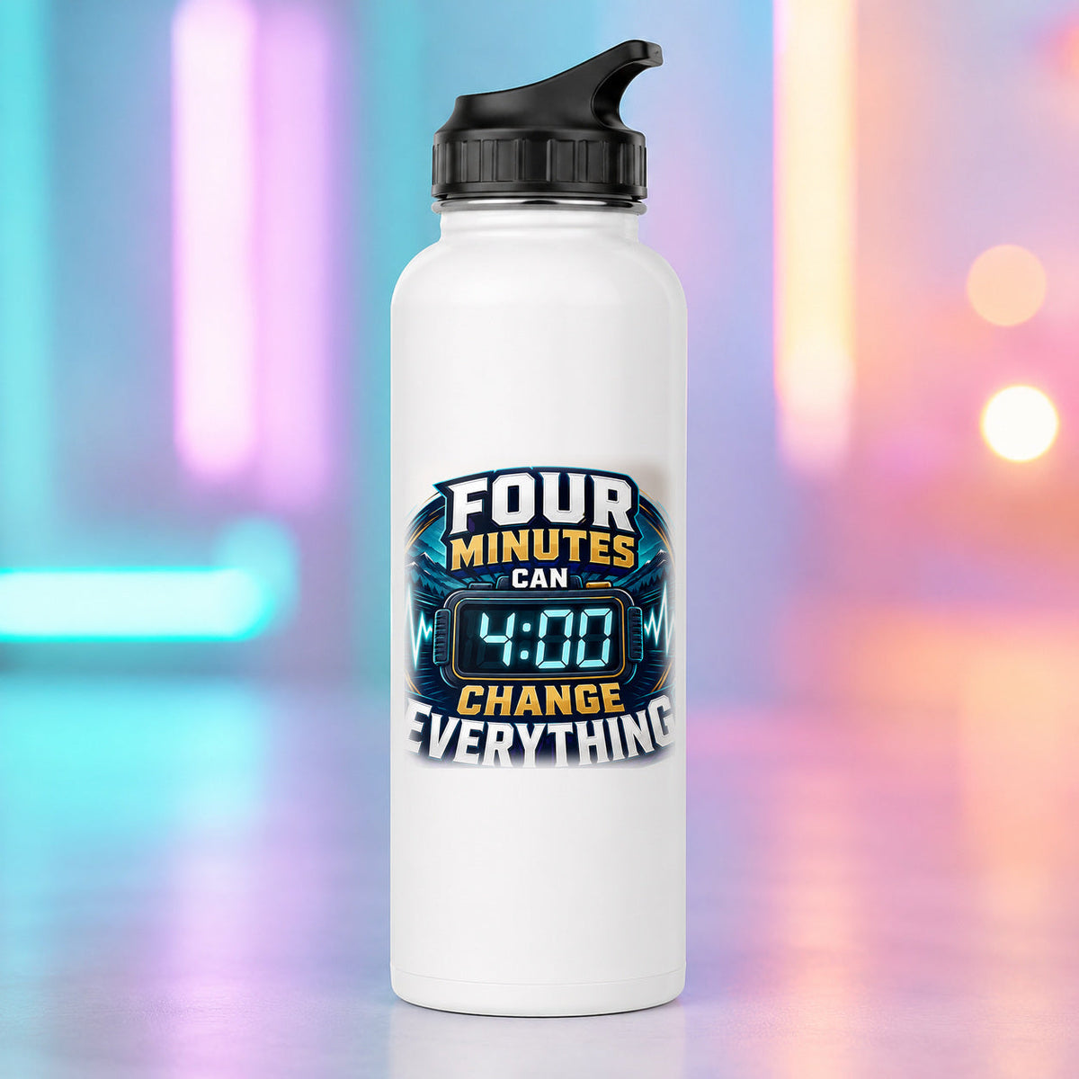 Four Minutes Can Change Everything - TEMS Support Water Bottle product mockup
