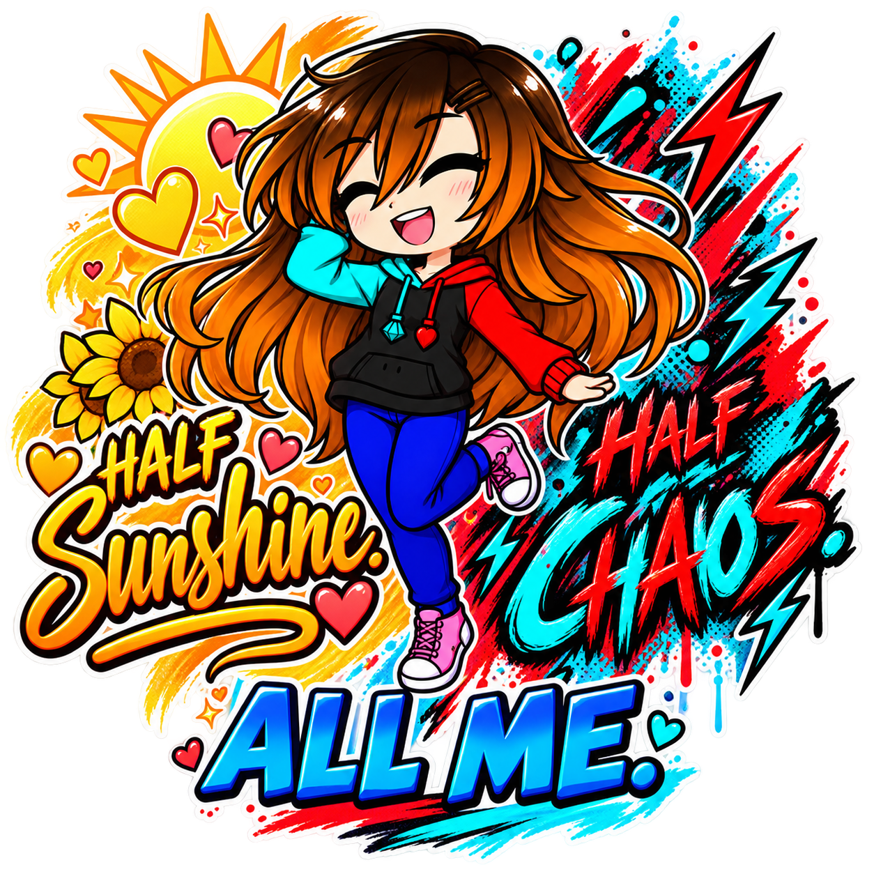 Half Sunshine Half Chaos tumbler artwork
