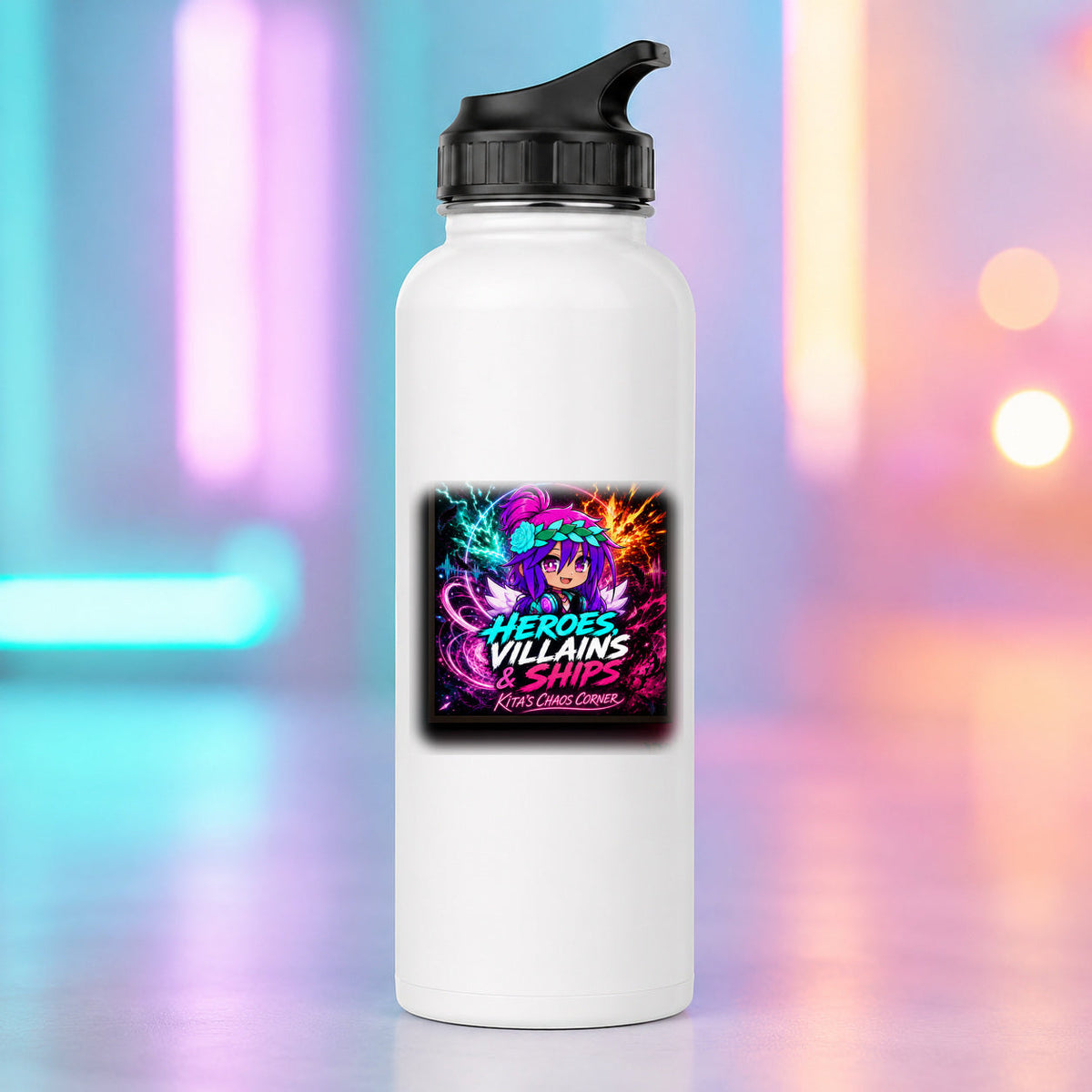 Heroes, Villains & Ships Water Bottle product mockup