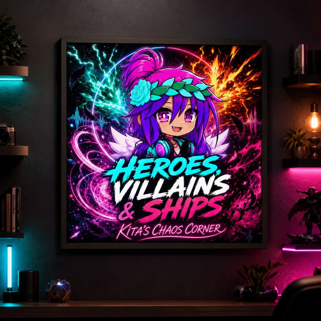 Heroes Villains and Ships framed square art print mockup