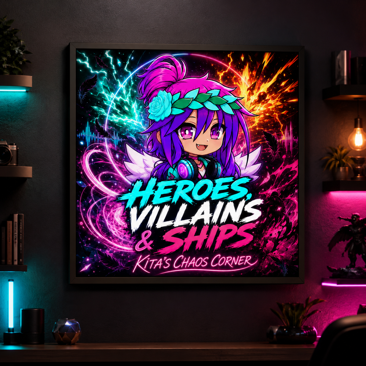Heroes Villains and Ships framed square art print mockup