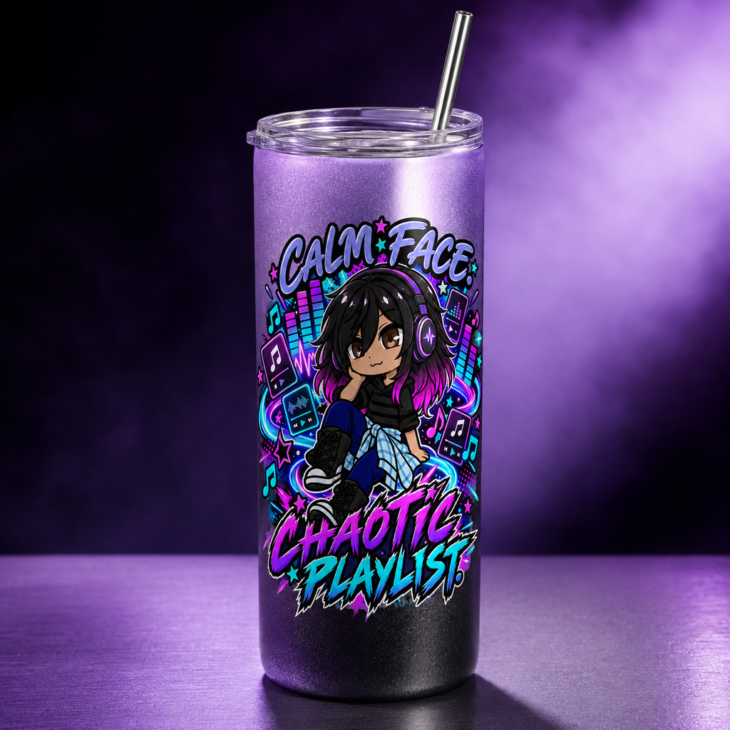 Kiri calm face chaotic playlist tumbler mockup