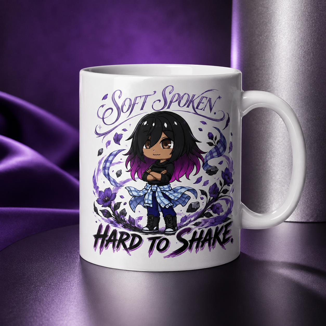 Kiri soft spoken hard to shake mug mockup