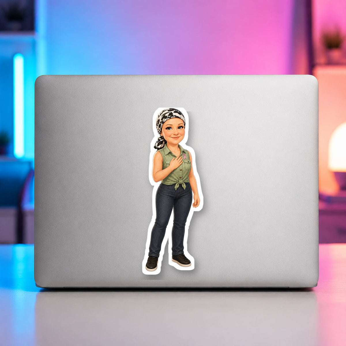 Kita Cheers for Aunt Bethany vinyl sticker on a laptop
