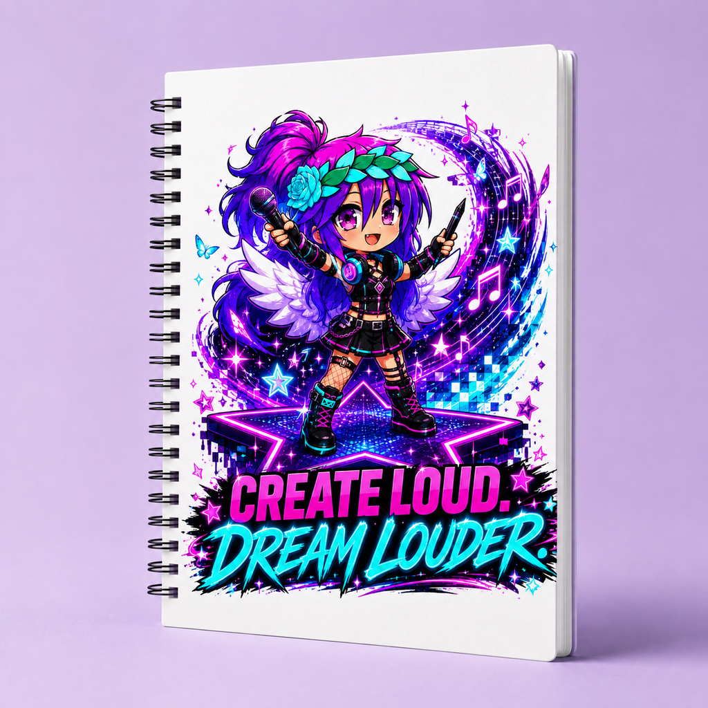 Kita Create Loud Dream Louder spiral notebook mockup