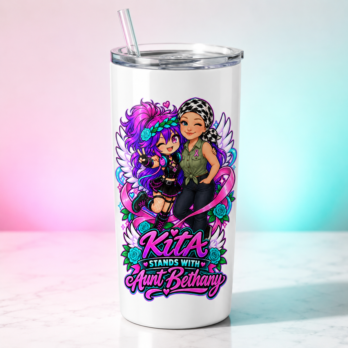 Kita Stands With Aunt Bethany — Tumbler digital product mockup