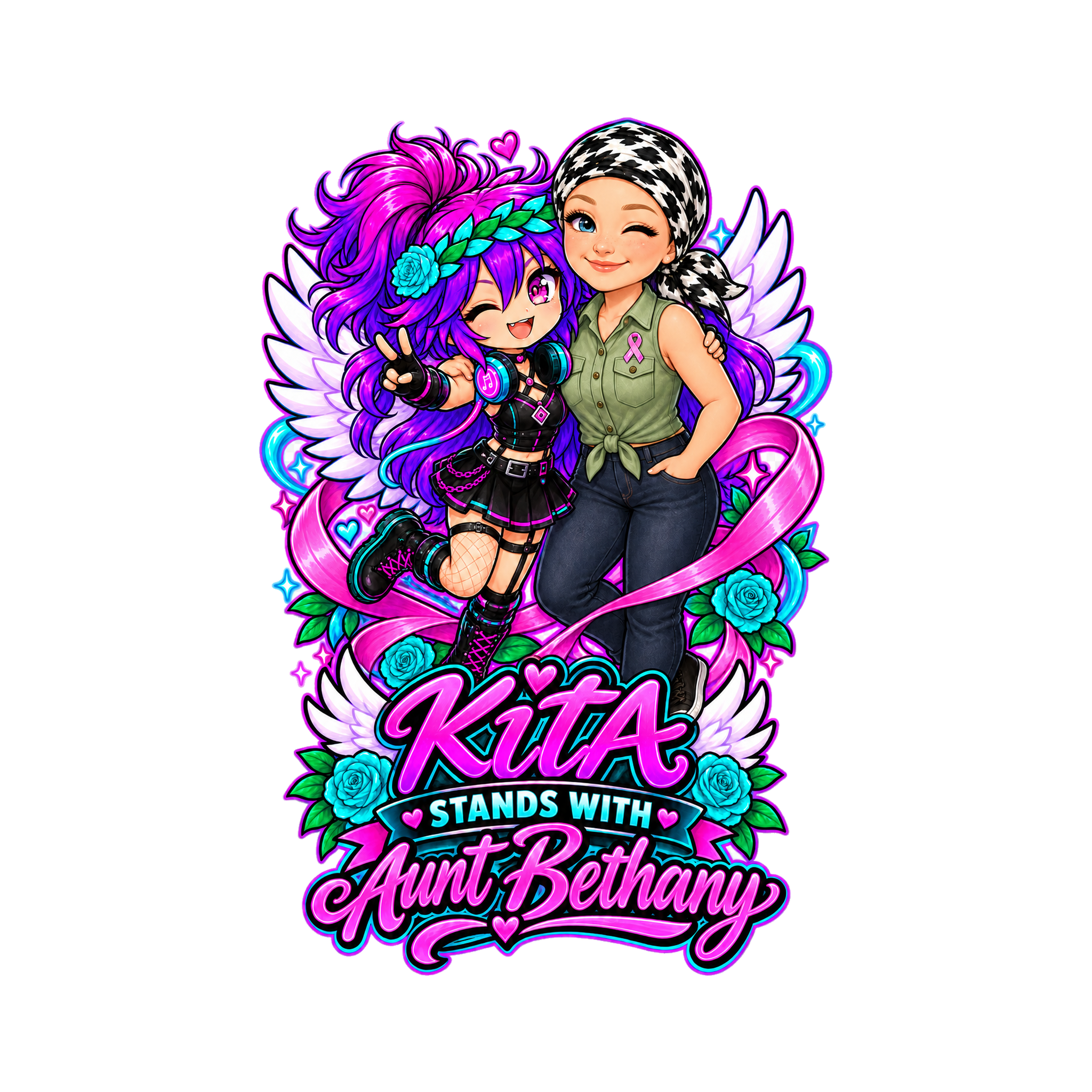 Kita Stands With Aunt Bethany breast cancer support art print