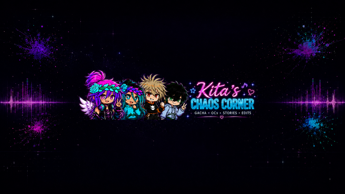 Kita's Chaos Corner neon banner with four Gacha characters