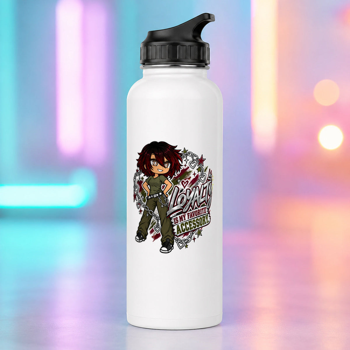 BFF - Loyalty Is My Favorite Accessory Water Bottle product mockup