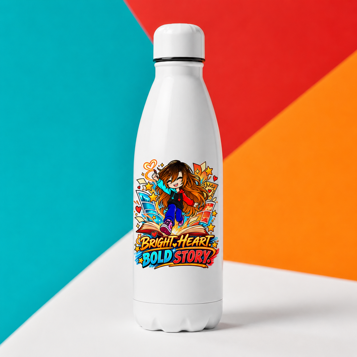 Me bright heart bold story water bottle mockup
