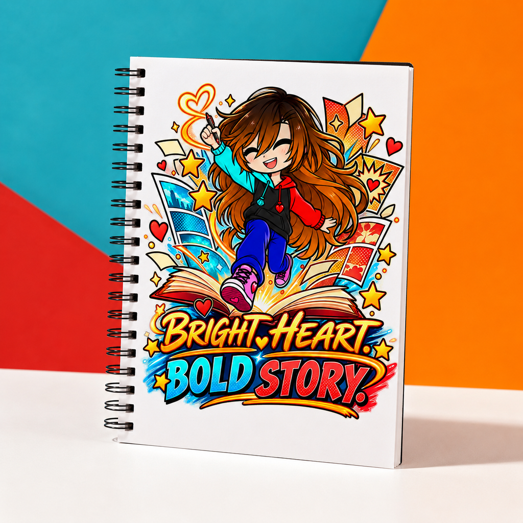 Me bright heart bold story spiral notebook mockup