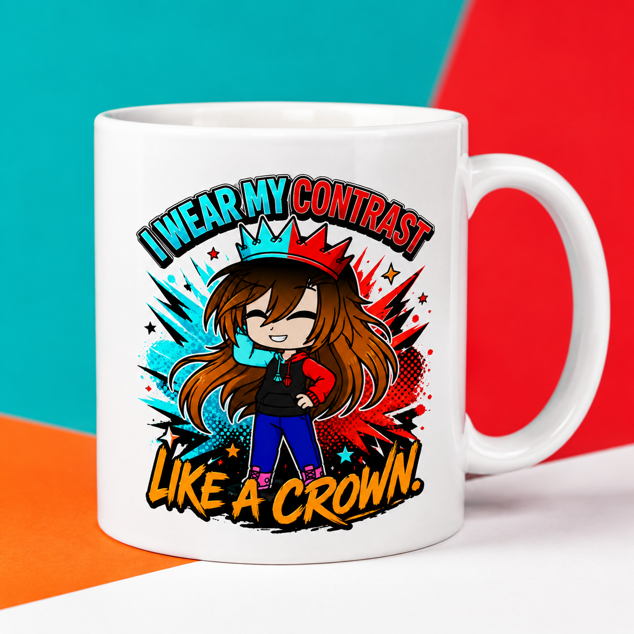 Me contrast crown mug mockup