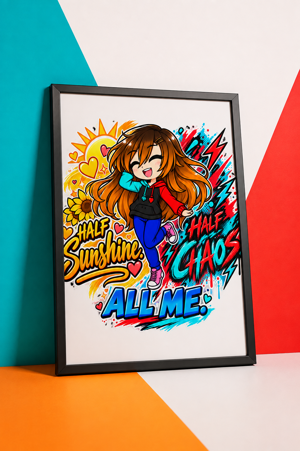 Me half sunshine half chaos poster mockup