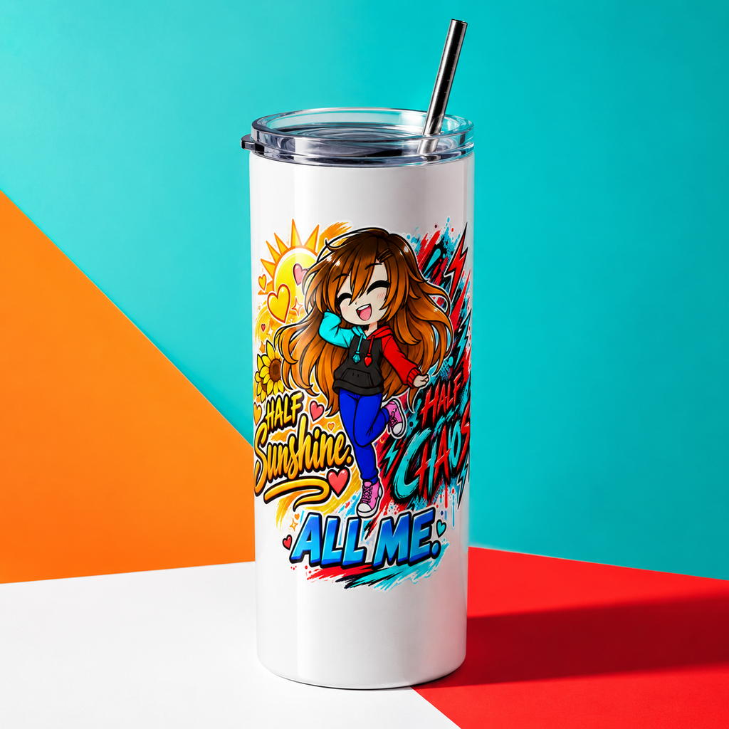 Me half sunshine half chaos tumbler mockup