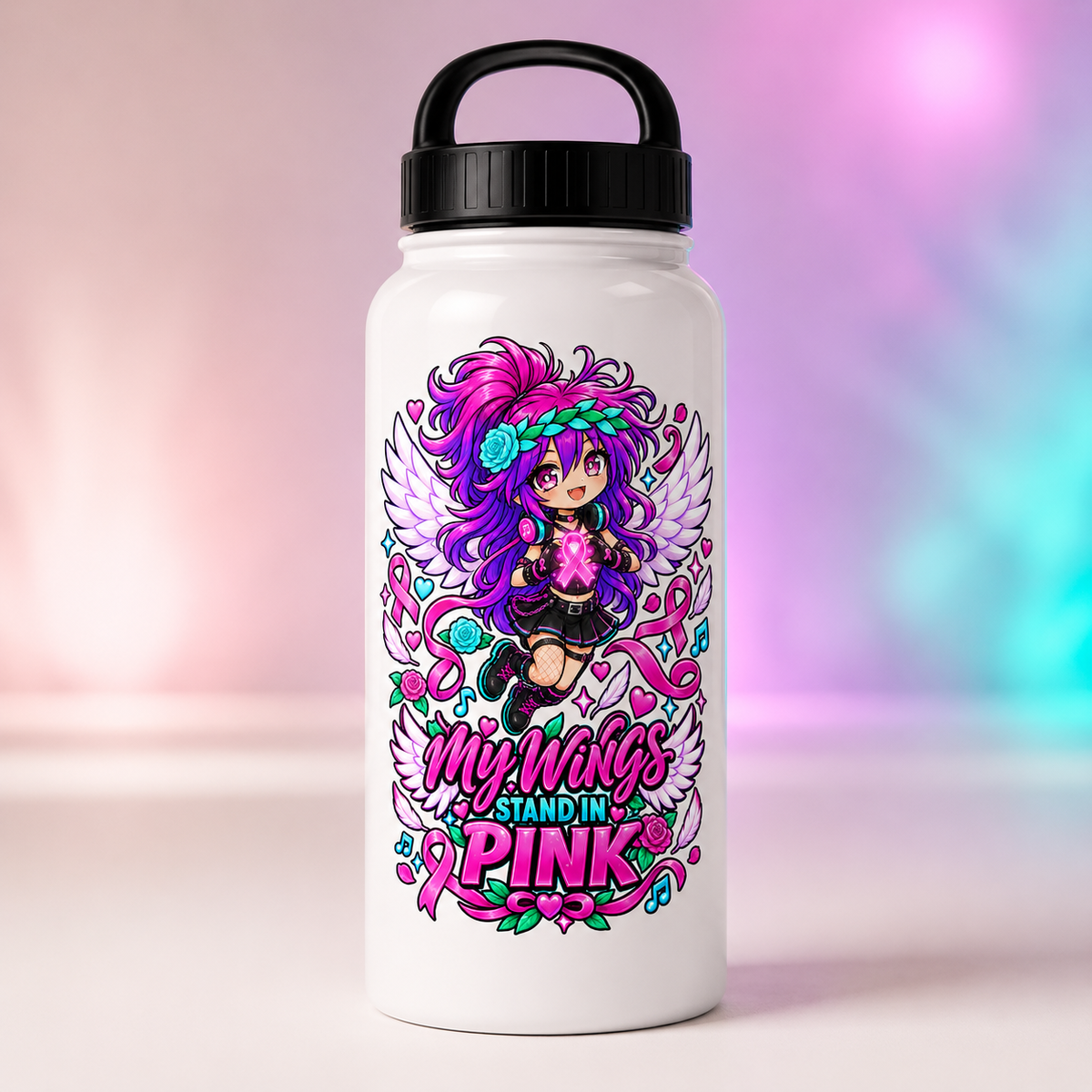 My Wings Stand in Pink — Water Bottle digital product mockup