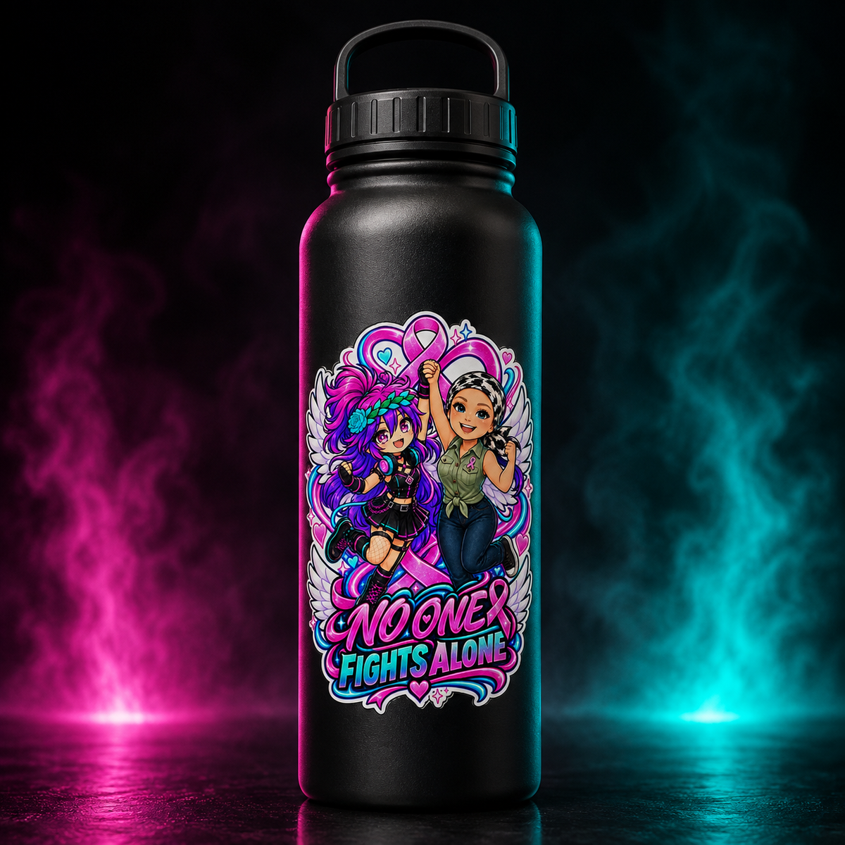 No One Fights Alone Water Bottle product mockup